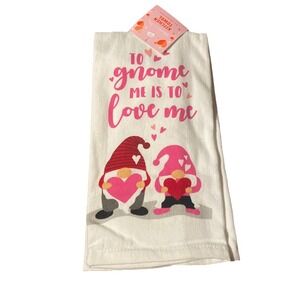 VALENTINES DAY Red Pink Flour Sack Gnome Towel To Gnome Me Is To Love Me 16x26"